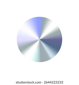 Glossy Chrome Gradient Circle Shape for Sale Tag, Premium Label, Discount Badge or Original Product Sticker. Modern Iridescent Holographic Emblem for Branding and Packaging Design. Vector Illustration