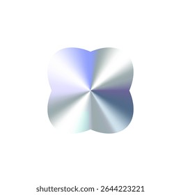 Glossy Chrome Gradient Clover Shape Sale Tag, Premium Label, Discount Badge or Original Product Sticker. Modern Iridescent Holographic Emblem for Branding and Packaging Design. Vector Illustration
