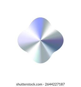 Glossy Chrome Gradient Clover Shape for Sale Tag, Premium Label, Discount Badge or Original Product Sticker. Modern Iridescent Holographic Emblem for Logo and Promo Design. Vector Illustration