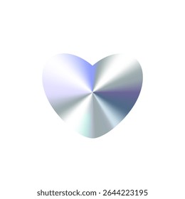 Glossy Chrome Gradient Heart Shape for Sale Tag, Premium Label, Discount Badge or Original Product Sticker. Modern Iridescent Holographic Emblem for Branding and Packaging Design. Vector Illustration