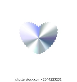 Glossy Chrome Gradient Heart Shape for Sale Tag, Premium Label, Discount Badge or Original Product Sticker. Modern Iridescent Holographic Scalloped Love Logo for Packaging Design. Vector Illustration