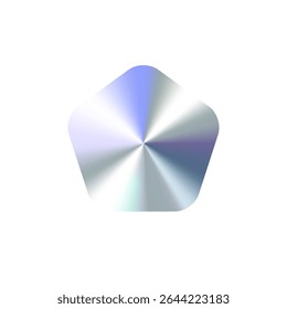 Glossy Chrome Gradient Pentagon Shape Sale Tag, Premium Label, Discount Badge or Original Product Sticker. Modern Iridescent Holographic Emblem for Branding and Packaging Design. Vector Illustration