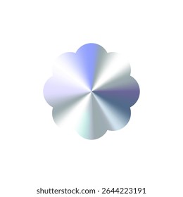 Glossy Chrome Gradient Scalloped Circle Shape Sale Tag, Premium Label, Discount Badge or Original Product Sticker. Iridescent Holographic Flower Empty Frame for Logo Design. Vector Illustration