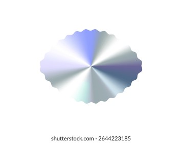 Glossy Chrome Gradient Scalloped Oval Shape for Sale Tag, Premium Label, Discount Badge or Original Product Sticker. Modern Holographic Emblem for Branding and Packaging Design. Vector Illustration