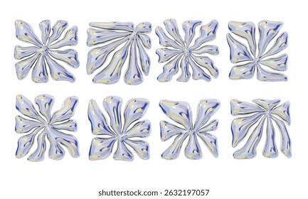 Glossy Chrome Multicolor Petal Bloom. A radiant collection of 3d glossy chrome multicolor floral icons featuring petal bursts curling shapes ripples and organic blooms. Perfect for decorative visuals