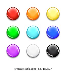 Glossy circle buttons or badges set. Template for your design works. Vector illustration.