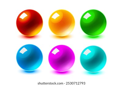 Botões de círculo brilhante, conjunto de cores, bola 3D. Ilustração vetorial 