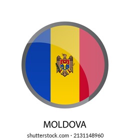 Bandera brillante del círculo del icono de Moldavia. Botón aislado simple. Ilustración vectorial Eps10.
