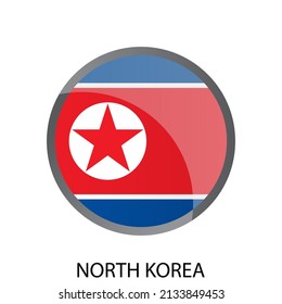 Glossy circle flag of North Korea icon. Simple isolated button. Eps10 vector illustration.