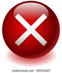 Glossy circle icon with white cross, X shape. Delete, remove, quit button.