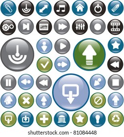 botones de interfaz de círculo brillante, iconos, signos, ilustraciones vectoriales