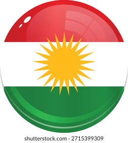 Glossy circular badge of the Kurdish flag.