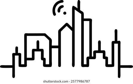 Glossy city skyline with glowing network lines and copy space concept as A glossy image of a modern city skyline overlaid with subtle glowing network lines symbolizing global conne