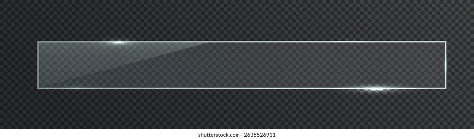 Glossy clear surface. Glass horizontal panel, frame for digital screen. Plastic light shiny plates.