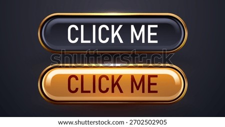 Glossy CLICK ME buttons in dark and gold for modern web design and user interface elements. Vector illustration.