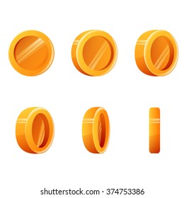Glossy coin turn around, animation for mobile game and app. Sprite for animation vector illustration