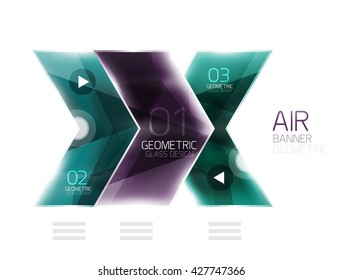 Glossy color arrow shapes with option infographic and buttons. Vector web information box
