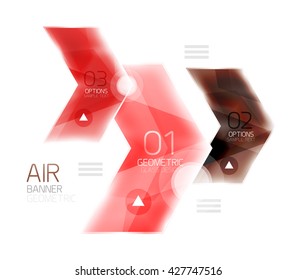 Glossy color arrow shapes with option infographic and buttons. Vector web information box