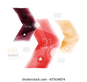 Glossy color arrow shapes with option infographic and buttons. Vector web information box