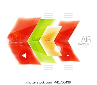 Glossy color arrow shapes with option infographic and buttons. Vector web information box