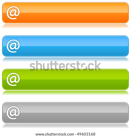 Glossy color buttons with arroba symbol on a white background