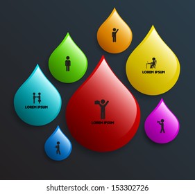 Glossy color drops with icons. Vector illustration. can use for business concept. object for printing or website.
