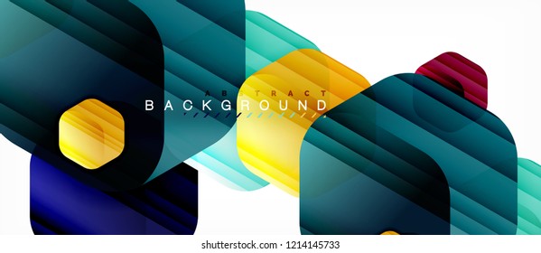 Glossy color hexagons modern composition background, shiny glass design, vector