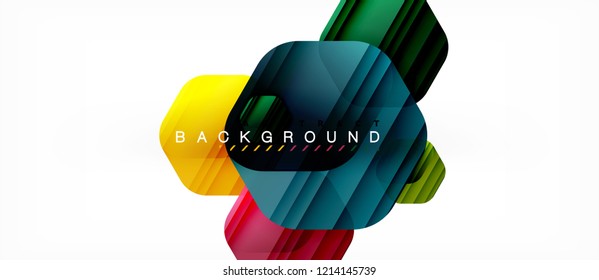 Glossy color hexagons modern composition background, shiny glass design, vector