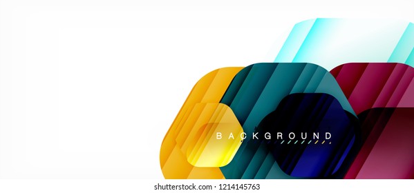 Glossy color hexagons modern composition background, shiny glass design, vector