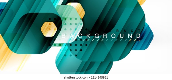 Glossy color hexagons modern composition background, shiny glass design, vector