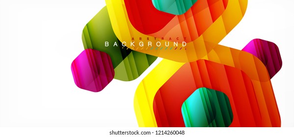 Glossy color hexagons modern composition background, shiny glass design, vector