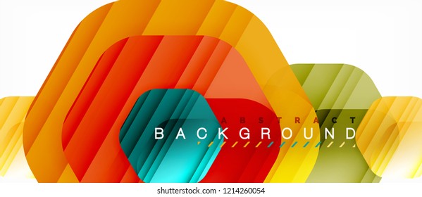 Glossy color hexagons modern composition background, shiny glass design, vector