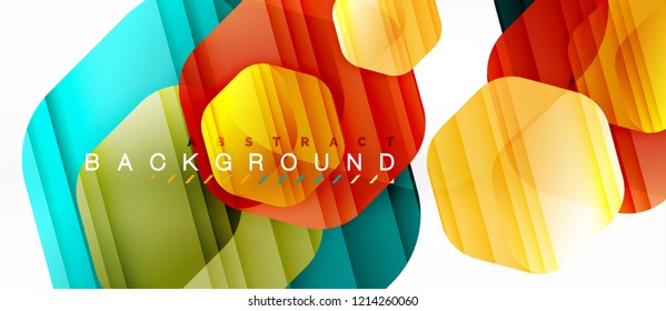 Glossy color hexagons modern composition background, shiny glass design, vector