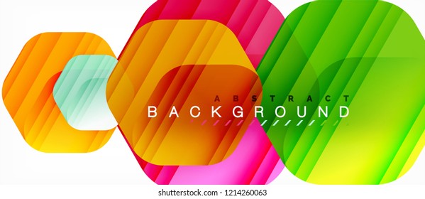 Glossy color hexagons modern composition background, shiny glass design, vector