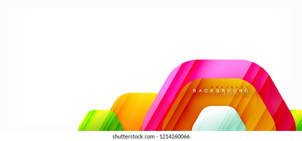 Glossy color hexagons modern composition background, shiny glass design, vector