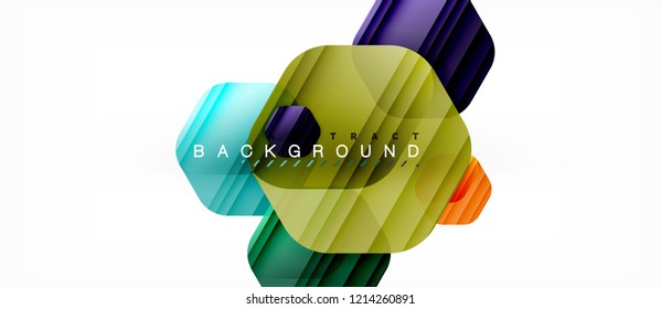Glossy color hexagons modern composition background, shiny glass design, vector