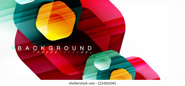 Color brillante hexágono fondo de composición moderna, diseño de vidrio brillante, vector
