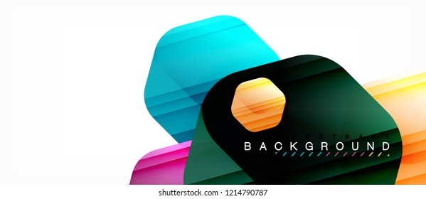 Glossy color hexagons modern composition background, shiny glass design, vector