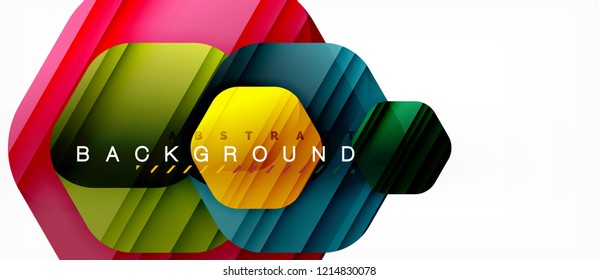 Glossy color hexagons modern composition background, shiny glass design, vector