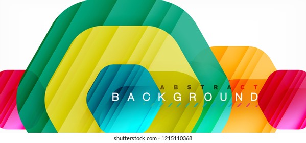 Glossy color hexagons modern composition background, shiny glass design, vector