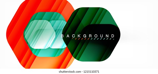 Glossy color hexagons modern composition background, shiny glass design, vector