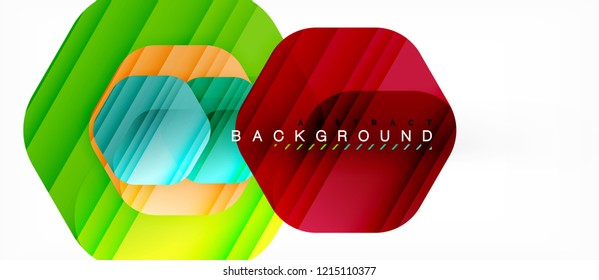 Glossy color hexagons modern composition background, shiny glass design, vector