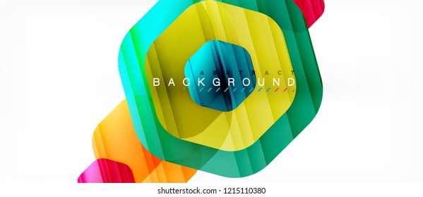 Glossy color hexagons modern composition background, shiny glass design, vector