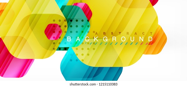 Glossy color hexagons modern composition background, shiny glass design, vector