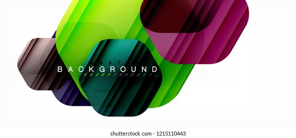 Glossy color hexagons modern composition background, shiny glass design, vector