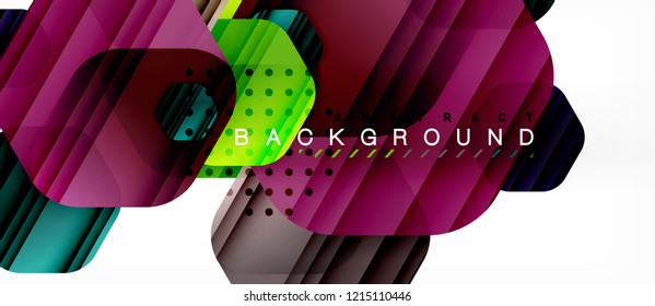 Glossy color hexagons modern composition background, shiny glass design, vector