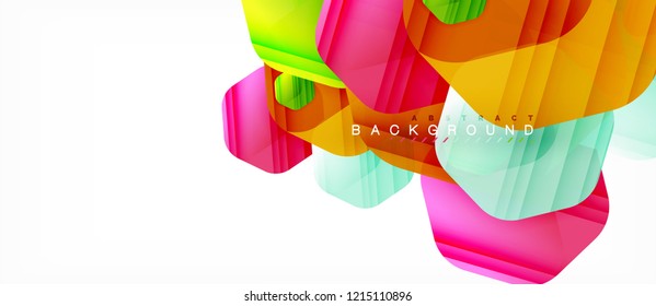 Glossy color hexagons modern composition background, shiny glass design, vector