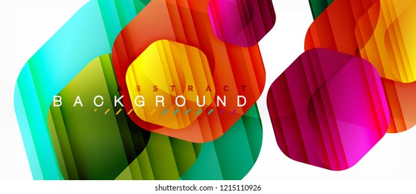 Glossy color hexagons modern composition background, shiny glass design, vector