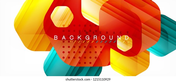 Glossy color hexagons modern composition background, shiny glass design, vector