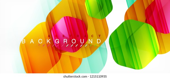 Glossy color hexagons modern composition background, shiny glass design, vector